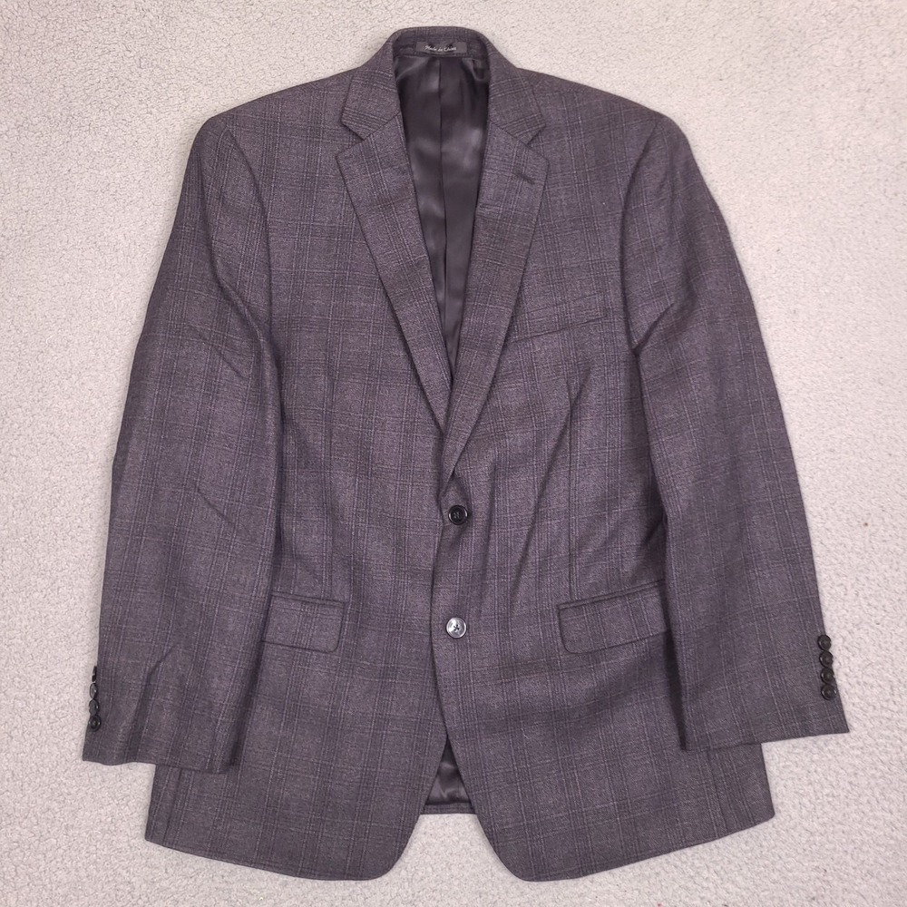 Calvin Klein Blazer Men's 42R Wool Gray Plaid‎ Corporate Sport Suit Jacket